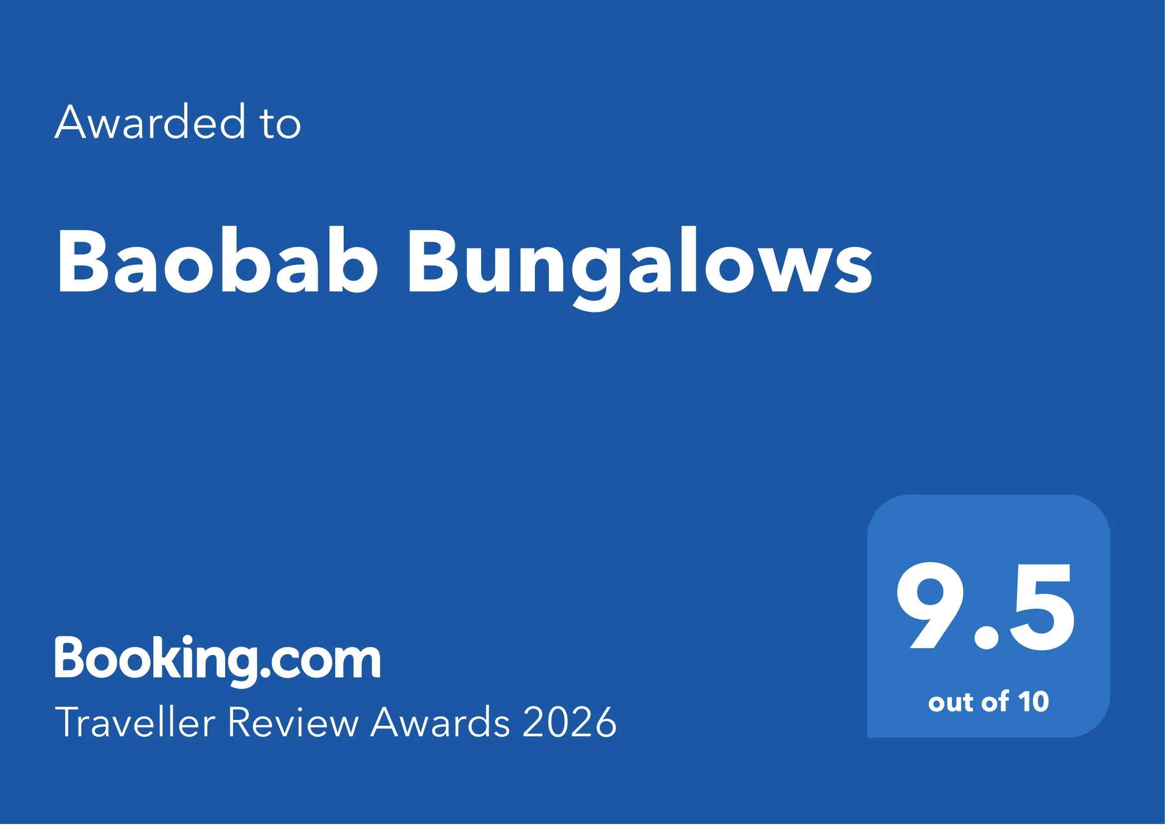 Booking.com Traveller Review Award 2026 — 9.5 out of 10